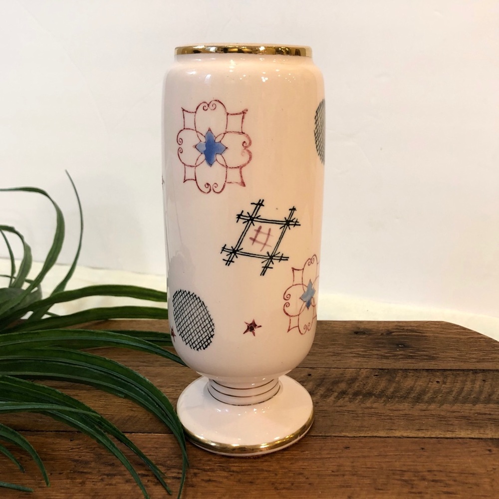 Mid-century Modern Pink Vase Flower & Star Design